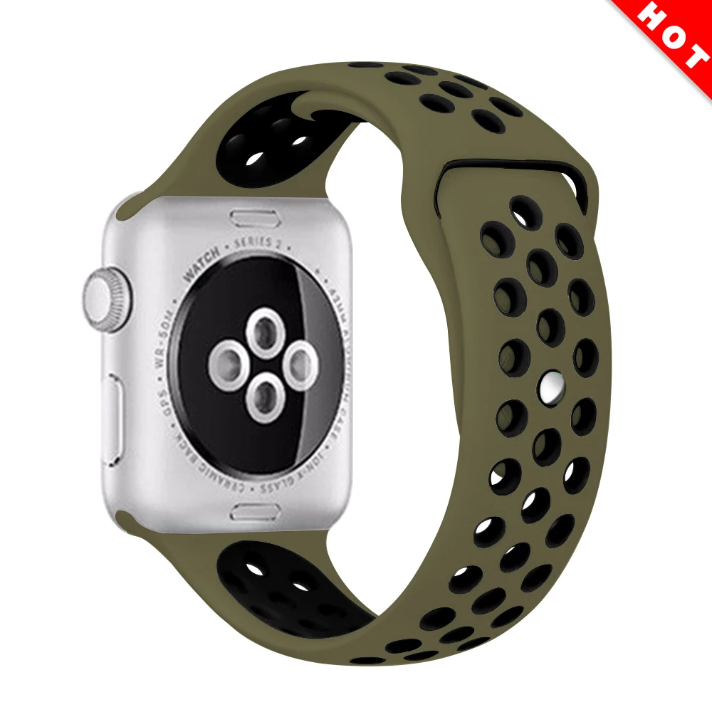 Спортивный силиконовый ремешок для apple watch, 42 мм, 44 мм, 38 мм, 40 мм, браслет для часов iwatch, apple Series 5 - Цвет ремешка: Dark olive black