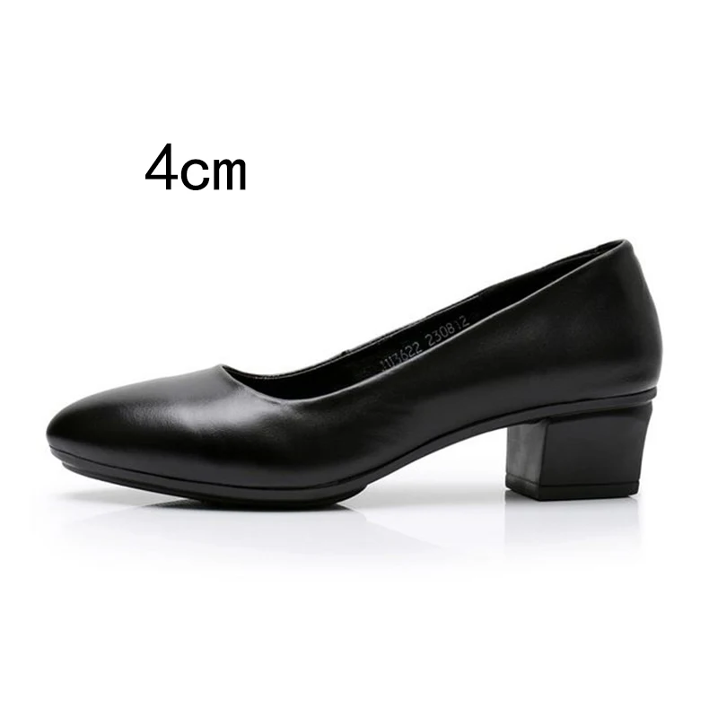 Офисная Рабочая обувь; женская черная кожа; Профессиональный грубый каблук; обувь для деловых женщин - Цвет: 4cm