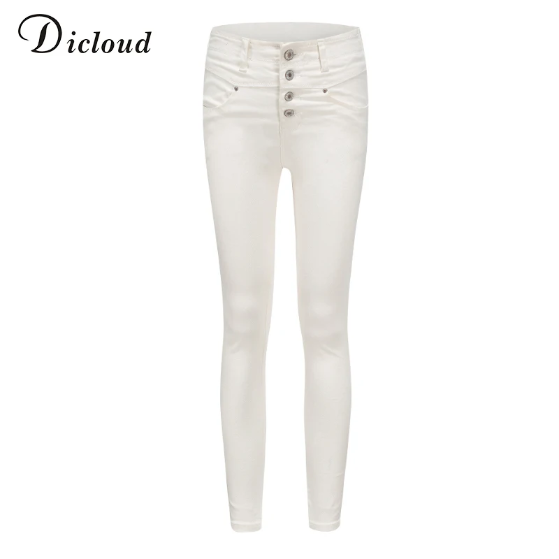 DICLOUD белые женские длинные тонкие джинсы, модные женские узкие брюки на пуговицах с карманами размера плюс, женская уличная одежда