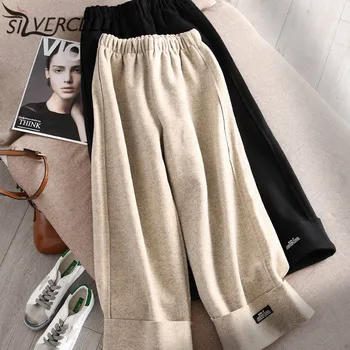 

Women Autumn Pants 2019 New Solid Wide Leg Loose Pants Ankle Length Pants Casual Elastic Waist Plus Size Pants M-3XL