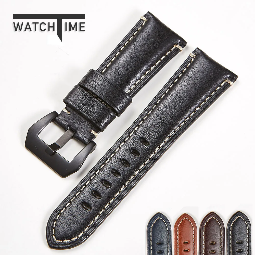 Ремешок для часов fossiko Panerai черный кожаный ремешок 20 мм 22 24 26 мм|Ремешки часов| |