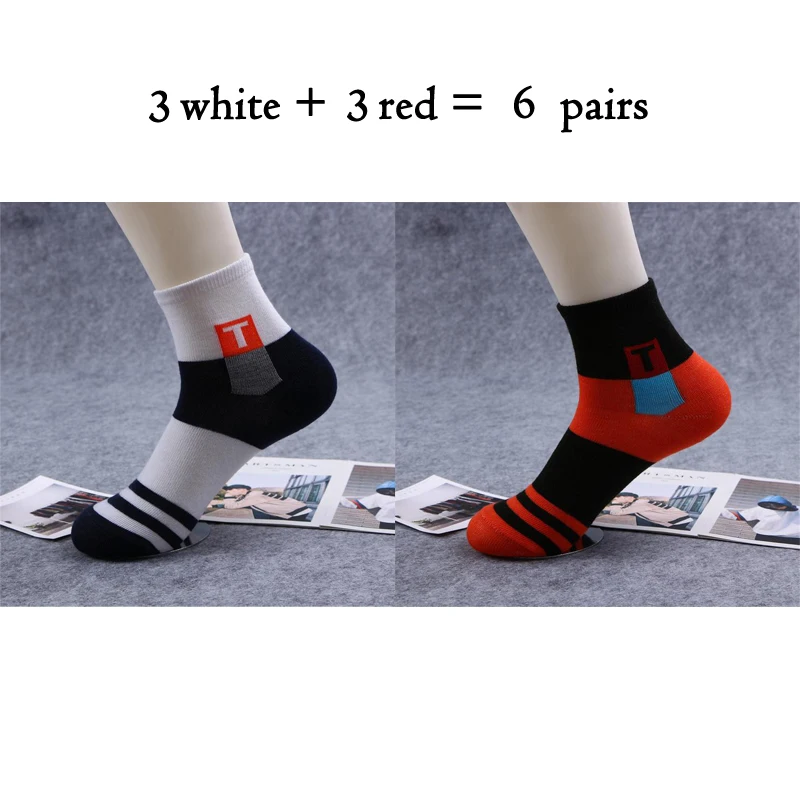 6 пар/лот мужские хлопковые носки горячая распродажа осенне-зимние повседневные деловые носки для мужчин антибактериальные дезодорирующие Дышащие носки - Цвет: 3 white 3 red