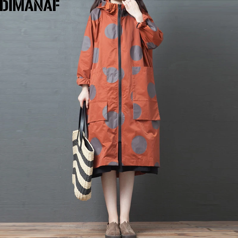 Very best  DIMANAF Women Jacket Coat Big Size 2019 Autumn Winter Zipper Vintage Polka Dot Female Outerwear Loo