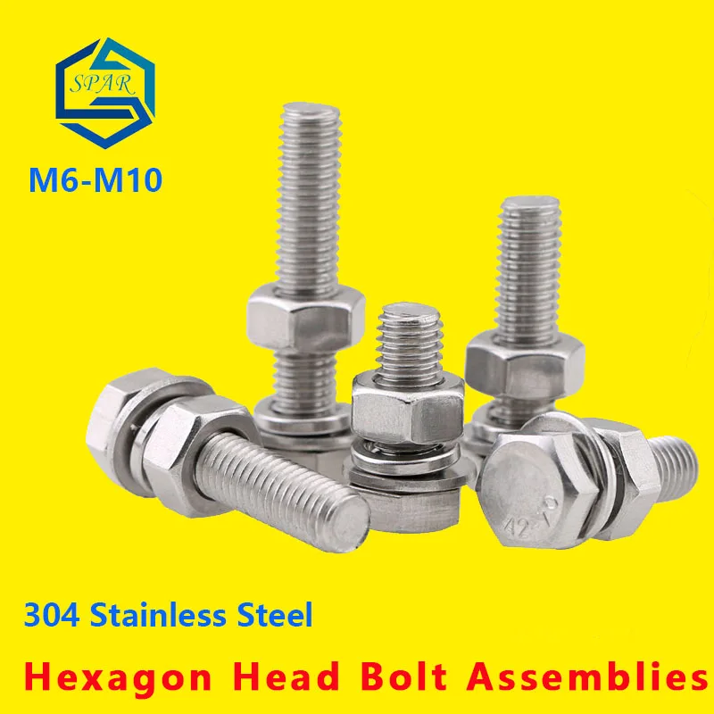Hexagon Head Bolt Spring Lock Washer and Plain Washer and Nut