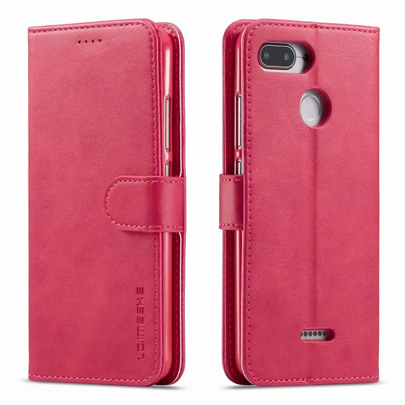 Rose red Чехол-книжка для Xiaomi Redmi 6, кожаный чехол-кошелек, Магнитный чехол для Xiaomi Redmi 6, чехол для телефона, роскошный держатель для карт - Цвет: Rose red