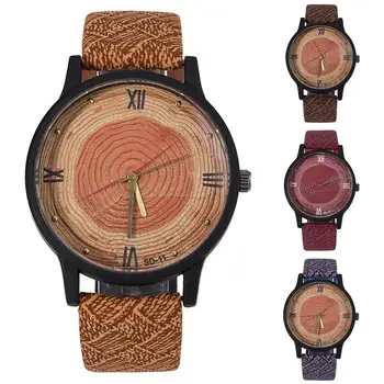 

Fashion Unisex Wood Grain Round Dial Roman Numeral Analog Quartz Wrist Watch