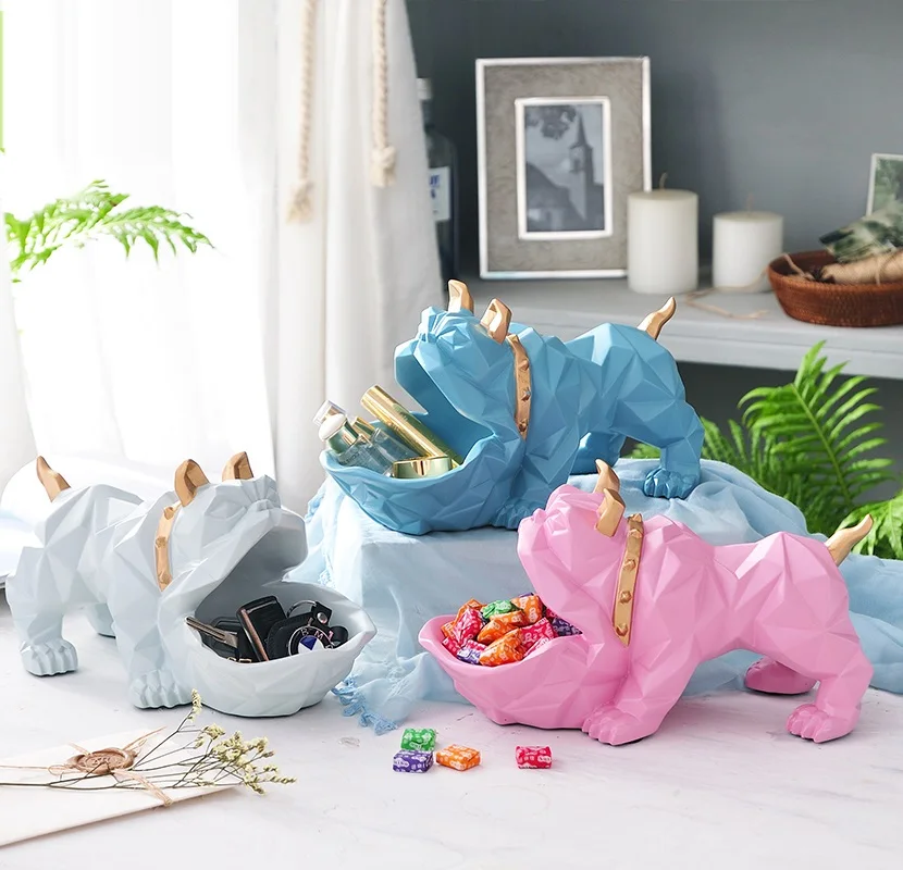 NORDIC LUCKY BULLDOG STATUE DOG GEOMETRIC ANIMAL SCULPTURE HOME DECORATIONS COFFEE DOOR KEY STORAGE ITEMS ORNAMENTS R253 | Дом и сад