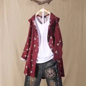 

Stylish Printed Blouse Button Shirts Women's Hooded Cardigans 2020 Spring Vintage Long Sleeve Coats Female Casual Printed Tops