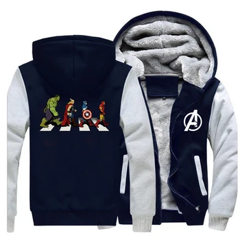 

The Avengers Mens Hoody Streetwear Winter 2019 New Jacket Zipper Hooded Super Hero Cartoon Coat Thick Funny Sweatshirts Raglan
