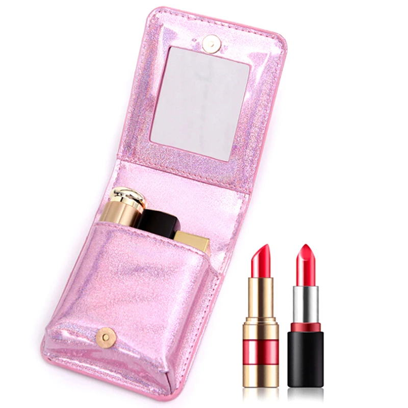 Embroidery Crafts Brocade Double Lipstick Boxes/4olors PU Sequined Laser Mirror Gift Bags Lipstick Cosmetic Bags High Quality