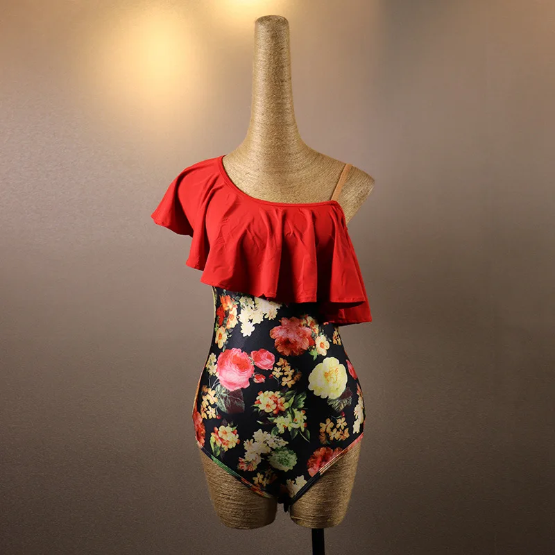 

Women Strap slanted shoulder lotus leaf lace Gymnastics Leotard Ballet Dance Dress Adult Dance Costumes Latin dance dress top