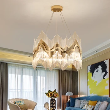 

Postmodern Crystal Led Hanging Lights Creative Golden Iron Living Room Dining Bedroom Pendant Lamp Nordic Study Hotel Fixtures