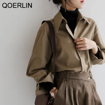 Coffee Blouse Women Spring Autumn Casual Solid Color Long Sleeve Shirt Women Korean Loose Shirt OL Style Workwear Plus Size S-XL 1