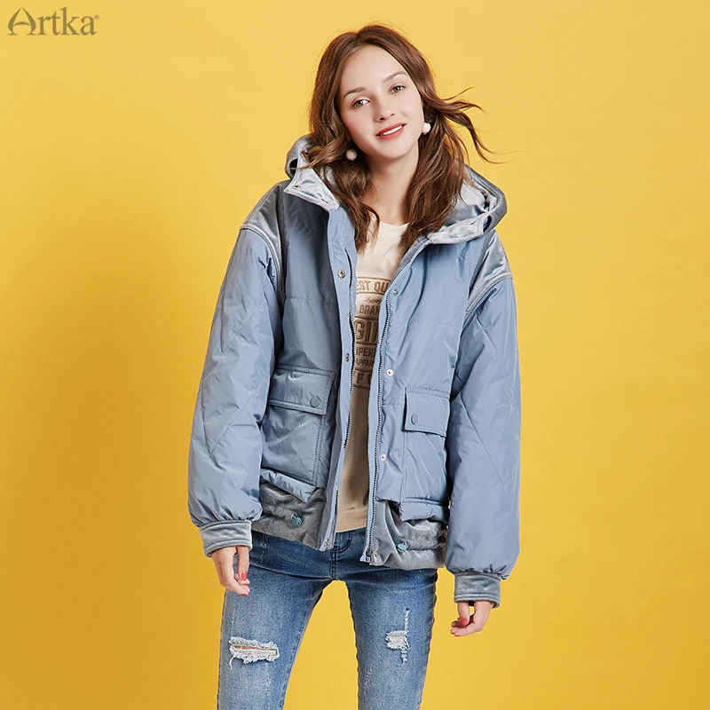 ARTKA, зимняя Новинка, Женская куртка, высокое качество, утолщенное пальто с капюшоном, свободное, повседневное, короткое, теплое, парка, верхняя одежда для женщин, MA10195D
