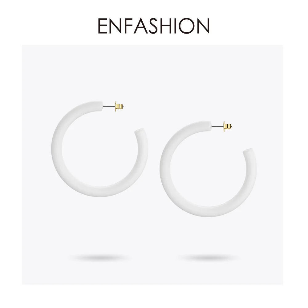 ENFASHION серьги-кольца в форме сердца из смолы для женщин, 2 пары, большие цветные серьги-обручи, модные ювелирные изделия, подарки Aros Aretes E191075 - Окраска металла: Circle white color