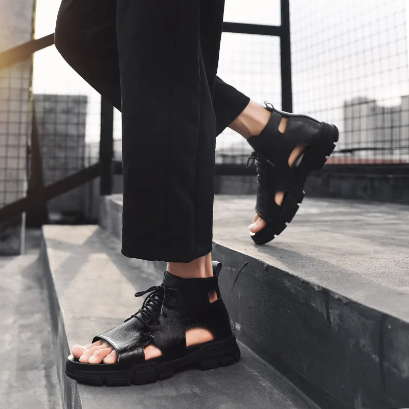 

2019 Summer Fashion Breathable Open Toe Anti-slip Rome Casual Buckle Line-styled Sandals Mid-top Men P