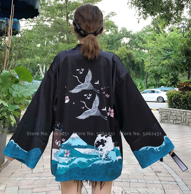 Для женщин Для мужчин японский пары одежда Yukata уличная кимоно Haori пальто самурая кардиган Harajuku Стиль Свободная блузка серия укиё-э куртки