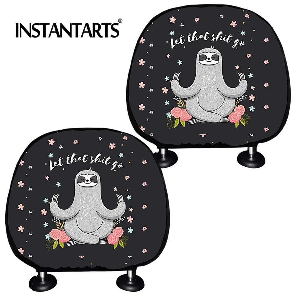 

INSTANTARTS Cartoon Cute Sloth Fashion Design Pillow Seat Cover Universal Car Seat Heat Rest Cover 2Pcs/Set Rest Cushion Cover