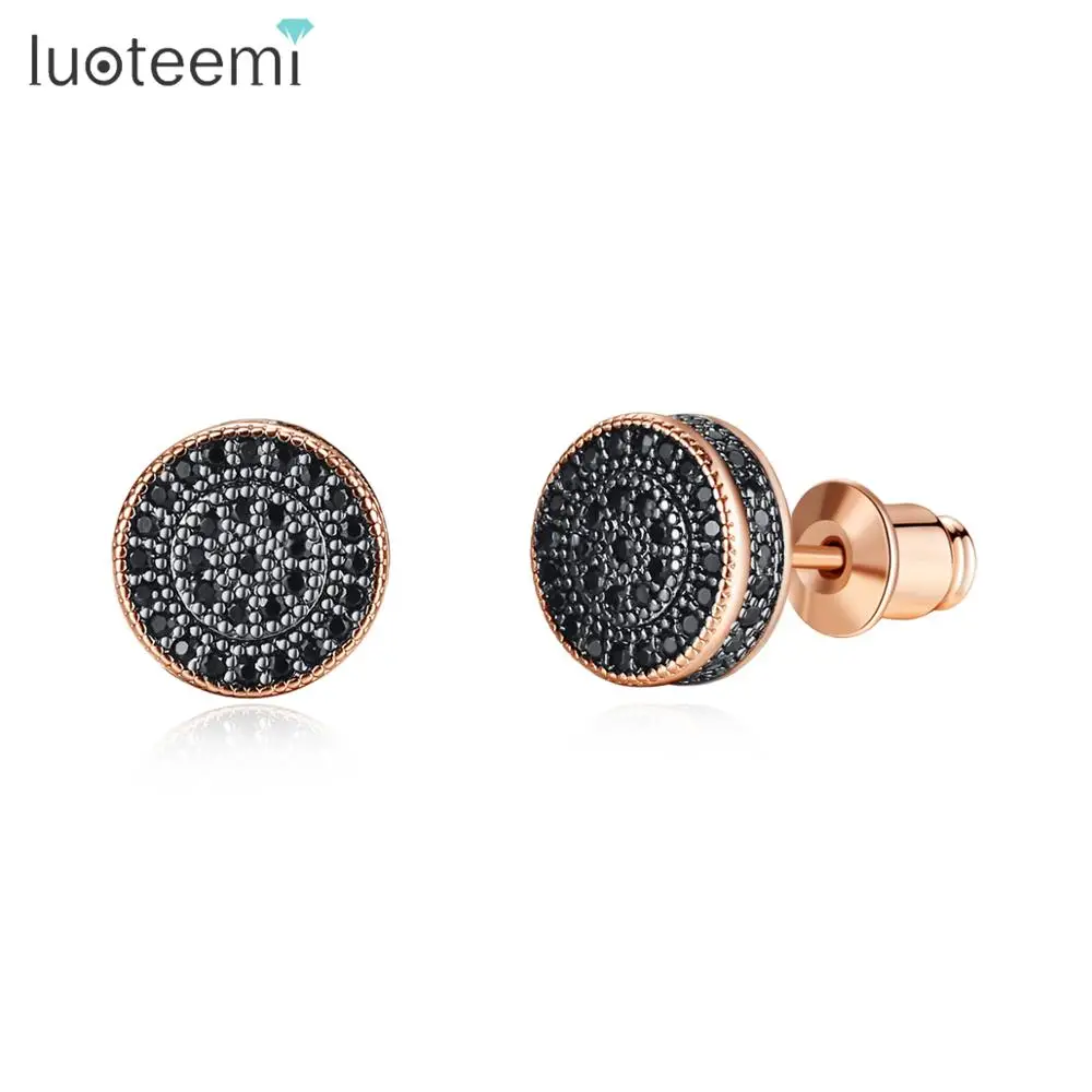 

LUOTEEMI Elegant Small Round Stud Earrings for Women Dating AAA Black/White Cubic Zircon Three Color Fashion Jewelry Gift