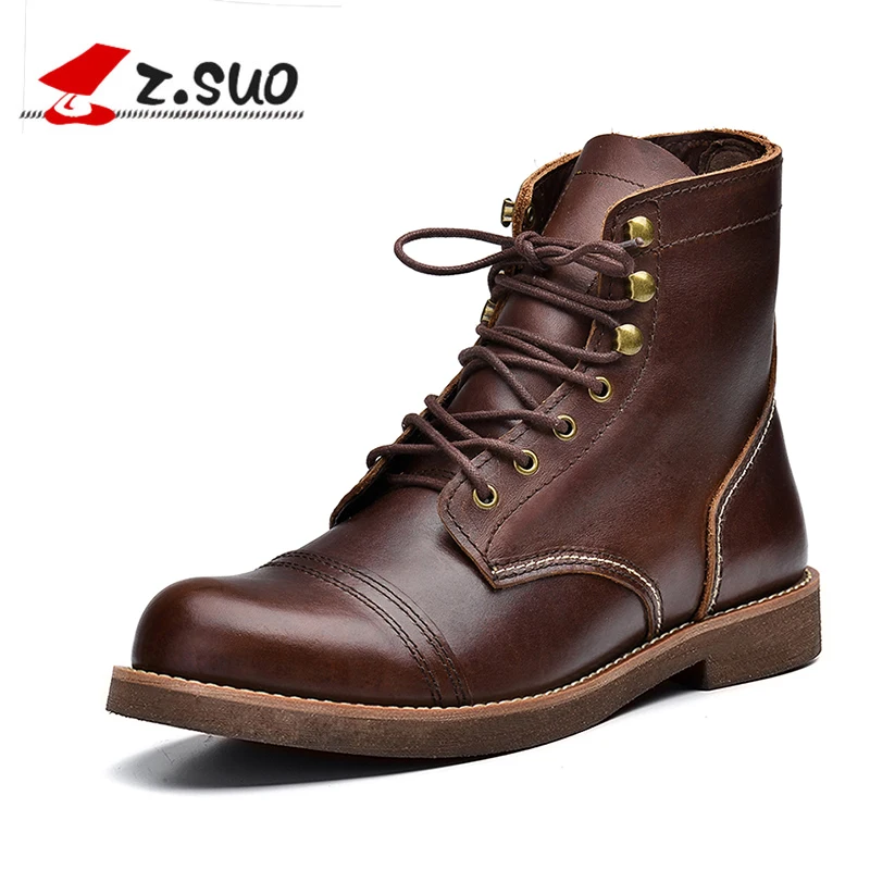 

Z.SUO Men's Shoes Boots Genuine Leather Combat Winter Men Boots Motocycle Casual Waterproof Handmade zapatos de hombre