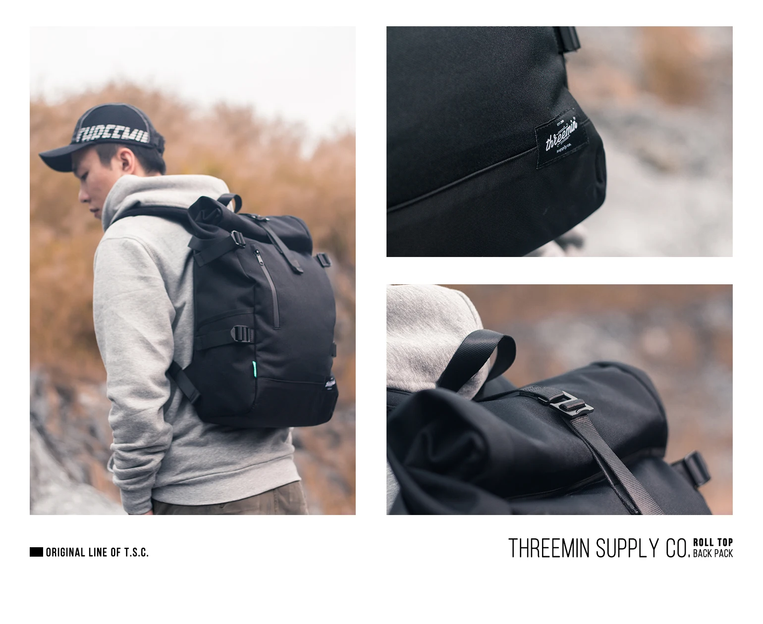 Threemin supply roll-top backpack techwear accessories streetwear