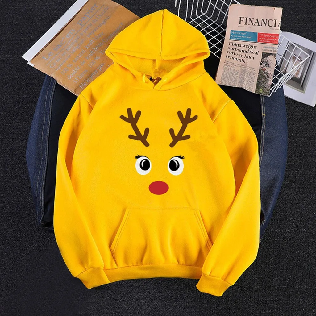 Christmas Print Sweatshirt Elk Printed Women Long Sleeve Christmas Hoodies Blouse Pullover Loose Street Tops jersey navidad