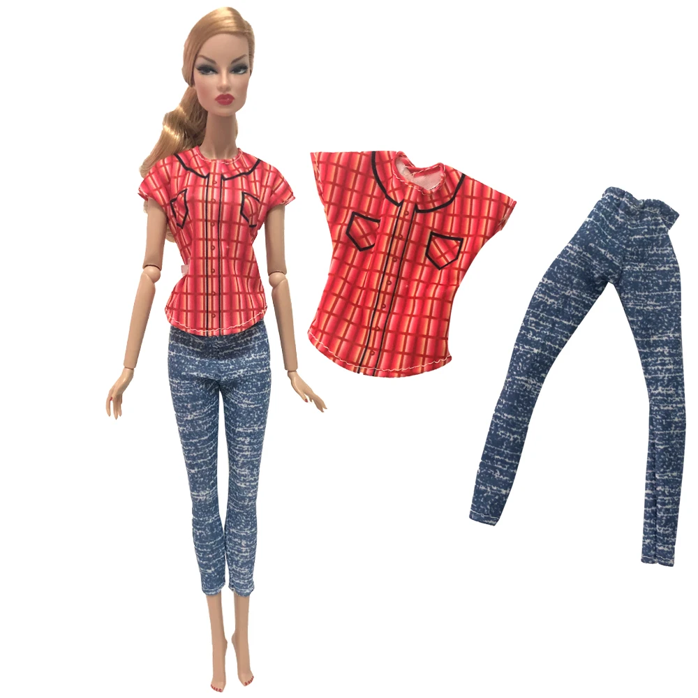 NK 1x Doll Dress Daily Wear Skirt Pants Vest Casual Jeans Dollhouse Outfit Clothes Mirror For Barbie Doll Accessories G6 JJ