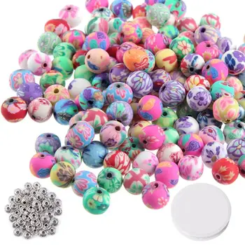 

Beads Printing Flower Pattern Round Loose Beads Mix Color For Jewelry Making