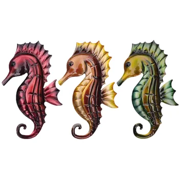 

3pcs Crafts Indoor Outdoor Wall Decor Fashion Large Hanging Pendant Living Room Art Sculpture Gift Garden Metal Seahorse Yard