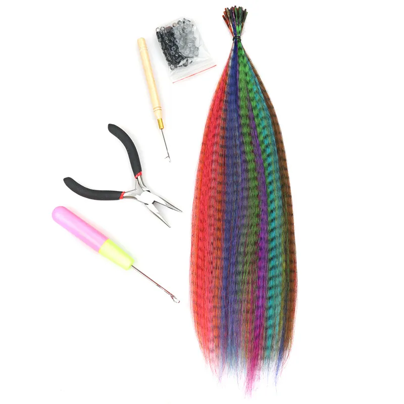 Extensão do Cabelo Extensões de Cabelo com Micro Ganchos de Crochê Cor em Linha Pena Lote Misturado Reta Sintético eu Ponta Anéis 2 1 Kit Alicate 40 s - 3 ponta extensões de cabelo com micro anéis