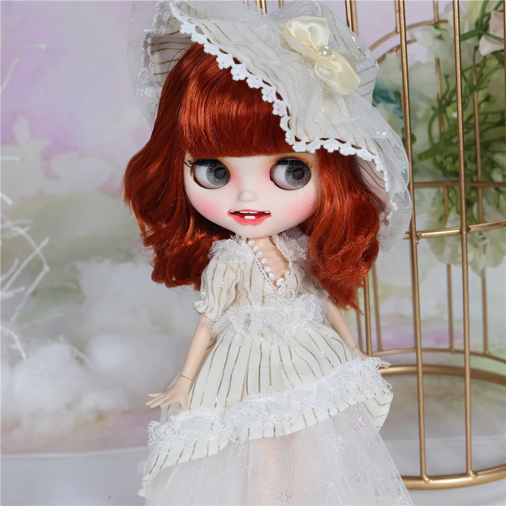 ICY Blyth кукла белая кожа резные губы открытый рот матовая индивидуальные лицо сустава тела красочные волосы - Цвет: Ruby