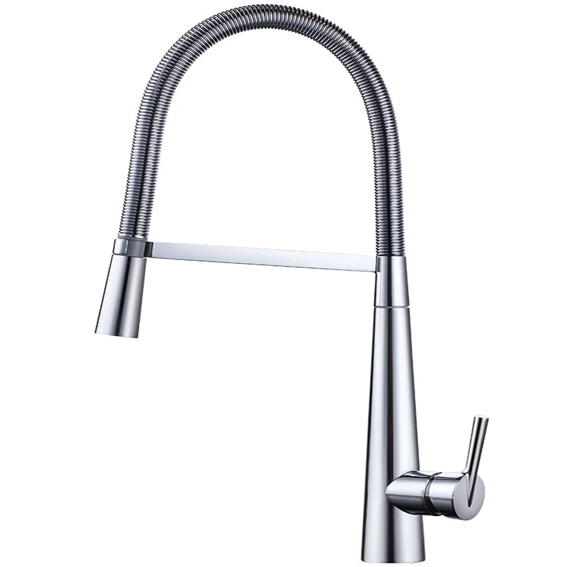 BiNFU Pull Out Kitchen Faucet Brusehd Nickel Chrome Spring Faucet Cold Hot Water Mixer Swivel Single Handle Mixer Sink Tap