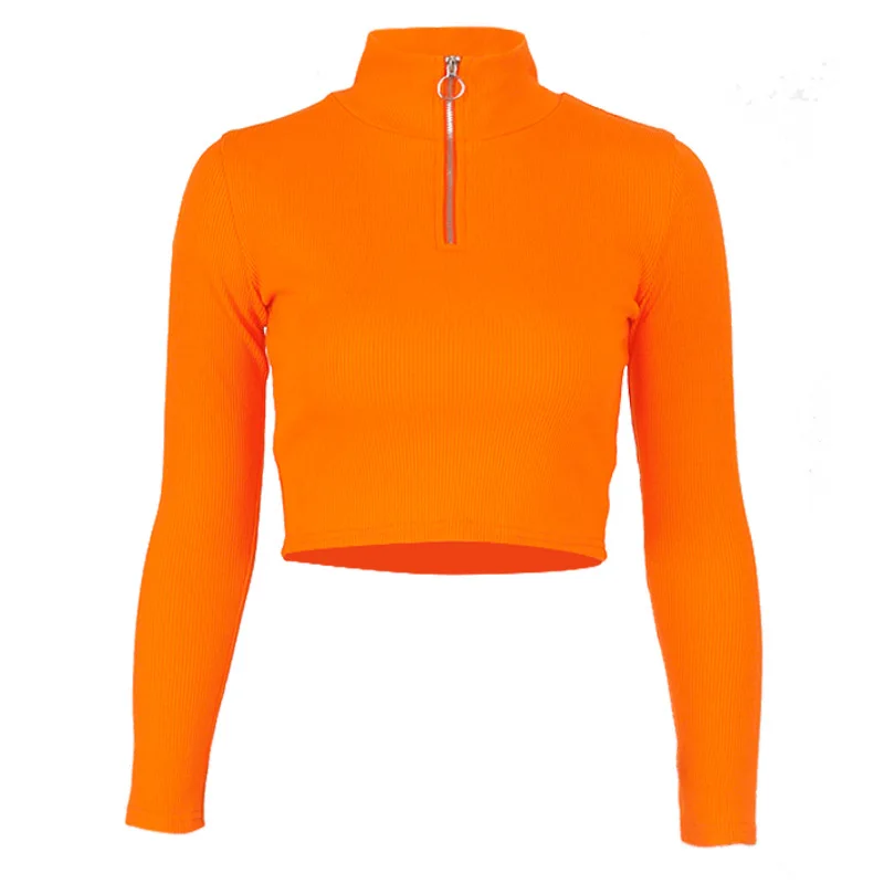 Long Sleeve Autumn Tops For Women 2020 Solid Stand Short Knitted Full Shirts Streetwear Casual Women Shirts Four Colors