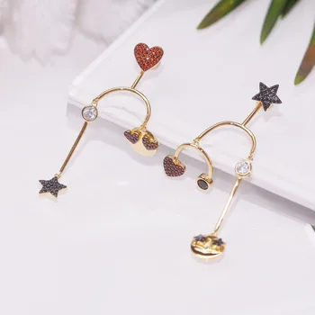 

Baoyocn 925 Sterling Silver Yellow Gold Color Funny Emoticon Earrings with Love Heart Star Zircon CZ Women Fashion Brand Jewelry