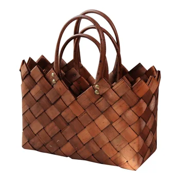 

1PC Handmade Woven Flower Basket Portable Dried Flower Storage Basket Home Decor (Brown, Small)