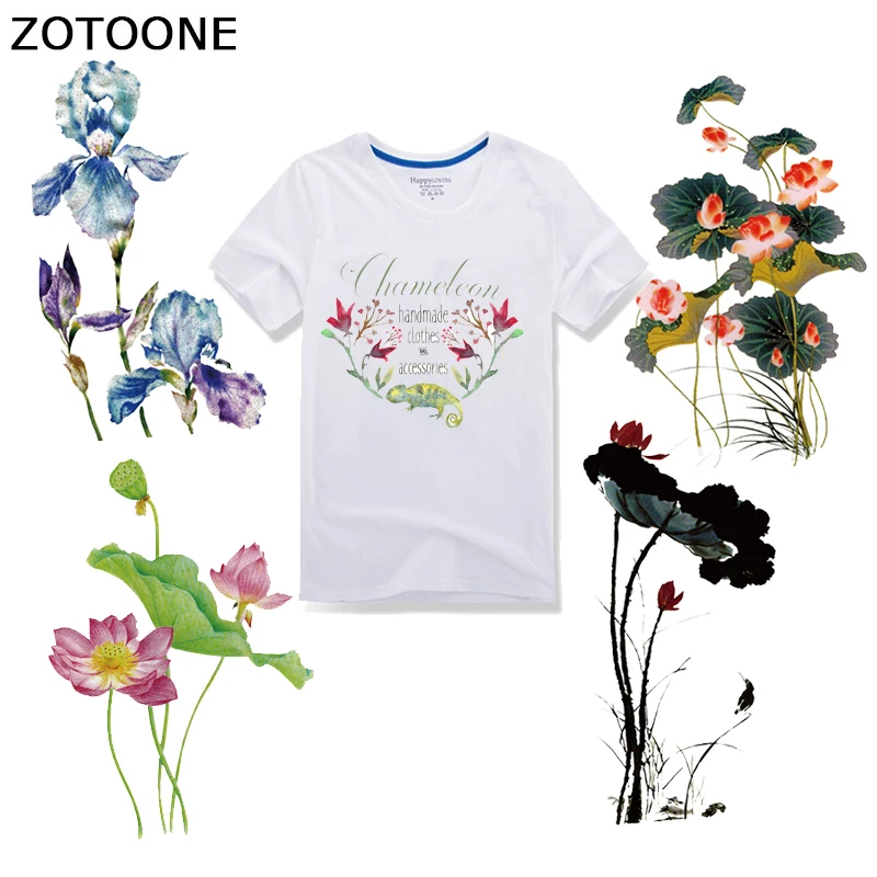 

ZOTOONE Iron on Transfer simulation Ink painting flower Patches Applique on Clothes Iron Patch Summer Style Diy Vinyl Sticker I