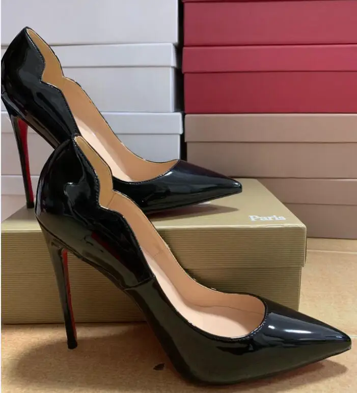 Venta Zapatos de lujo de tacón alto rojo para mujer, calzado Sexy de boda, de piel auténtica, tacones finos, punta estrecha, básicos, 12cm 9YaLQAJlxYz