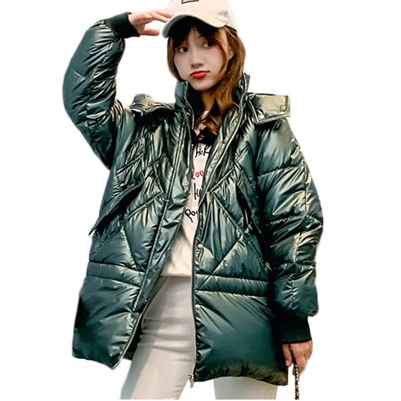 New Parka Women Winter Jacket Coat Loose Candy Color Snow Cotton Padded Jacket Thicke Warm Hooded Mid-Long Outerwear AA994