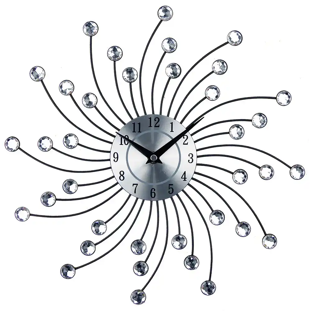 Wall Clock Large Metal Crystal Decorative Circle Fancy Wall Cock