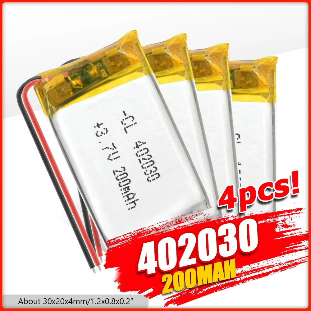 Free Shipping 3.7V 402030 200mAh Polymer Lithium Rechargeable Battery Replacement Bluetooth Earphone PDA POS Gamepads Batteries |