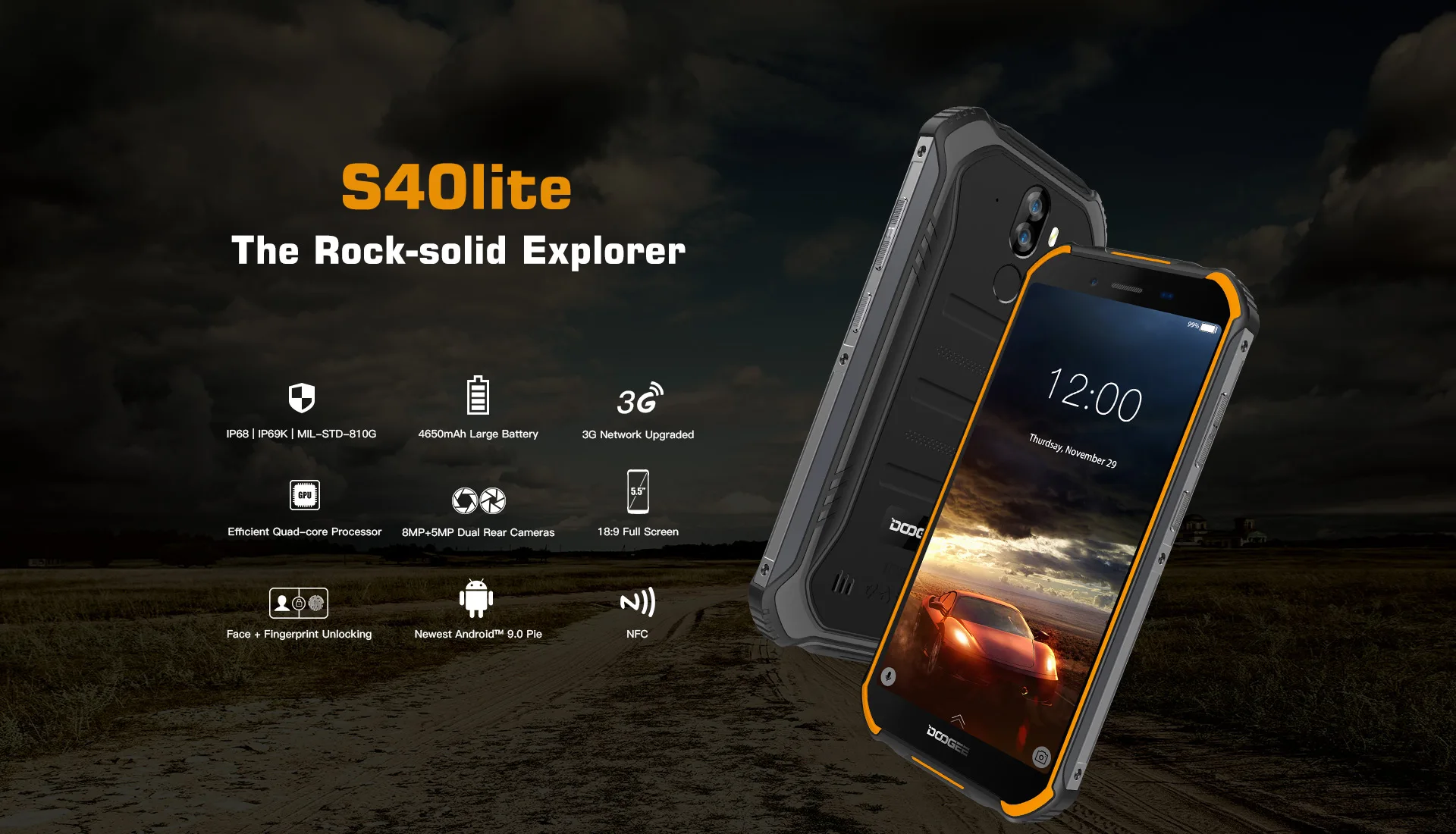 DOOGEE S40 Lite, четырехъядерный, IP68, 2 ГБ, 16 ГБ, Android 9,0, прочный телефон, мобильный телефон, 5,5 дюймов, дисплей 4650 мАч, МП, NFC, отпечаток пальца