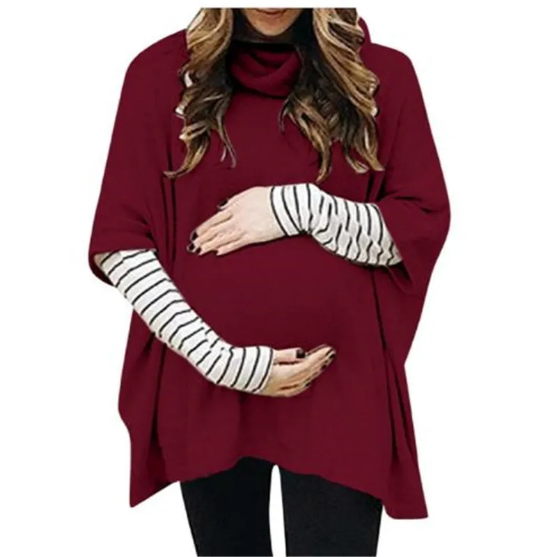 Одежда для беременных комплект из двух предметов для беременных с высоким воротником и длинным рукавом, полосатые топы, Пуловер Blusas De