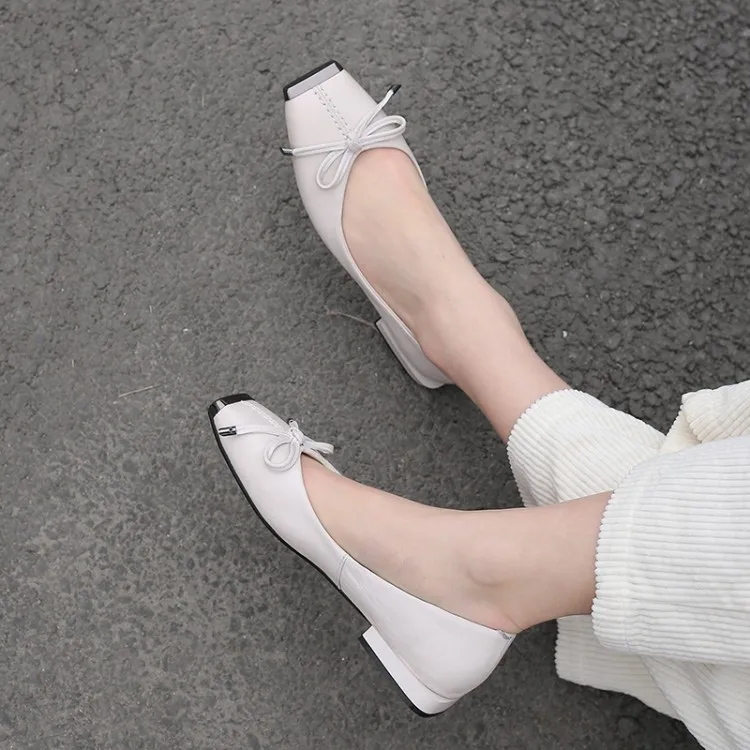 

Spring Summer New Style WOMEN'S Shoes Square Head Bow Low Heel Korean-style WOMEN'S Shoes Chunky-Heel Metal Buckled Low-top Shoe