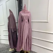 

4pcs Muslim Caftan Women Full Cover Abaya Dubai Turkey Islam Arabic Musulman Satin Clothes Sets Elegant Hijab Dress Long Robe