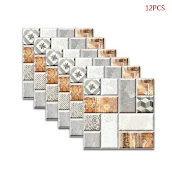 

12pcs 3D Self Adhesive Waterproof PVC Ceramic Tile Sticker Wall Stickers Kitchen