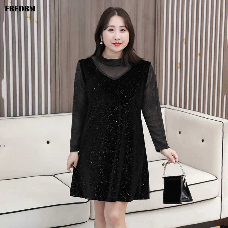 Женское плиссированное платье с круглым вырезом длинным рукавом большие размеры