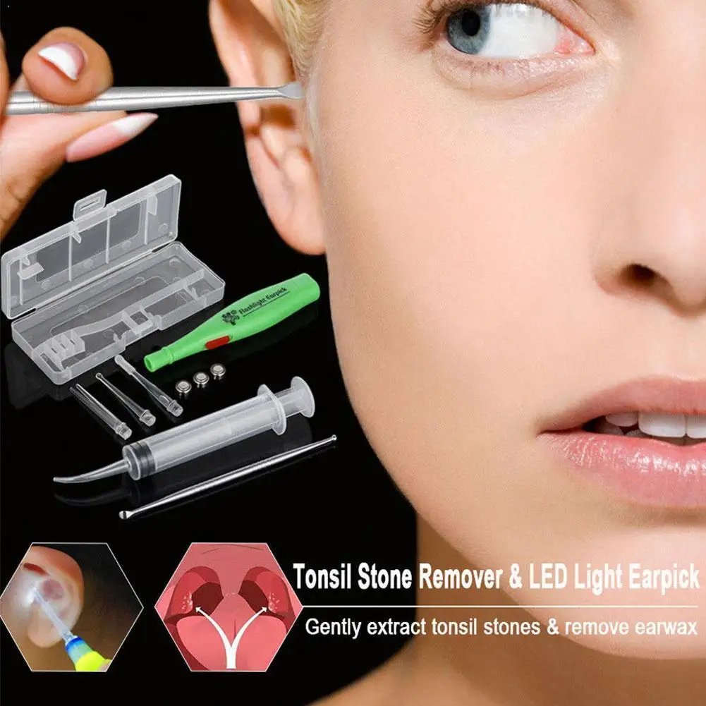 

Tonsil Stone Remover Tool With Led Light Box & Irrigation & Ear Syringe Whitening Tooth Products Extractor Care Flush & Syr B6Q4