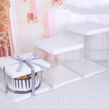 

Transparent Square Cake Box Plastic Cake Packaging Boxes Organizer for Home Dessert Shop - 8 inch (White)