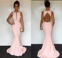 Pink Mermaid Keyhole Open Back Floor Length Vestidos de fiesta Prom Party Gowns Cheap Bridesmaids Dreses vestido de fiesta