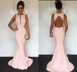 Pink Mermaid Keyhole Open Back Floor Length Vestidos de fiesta Prom Party Gowns Cheap Bridesmaids Dreses vestido de fiesta